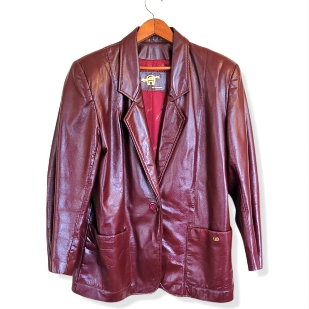 🌹 Vintage Etienne Aigner Oxblood Real Leather Jacket